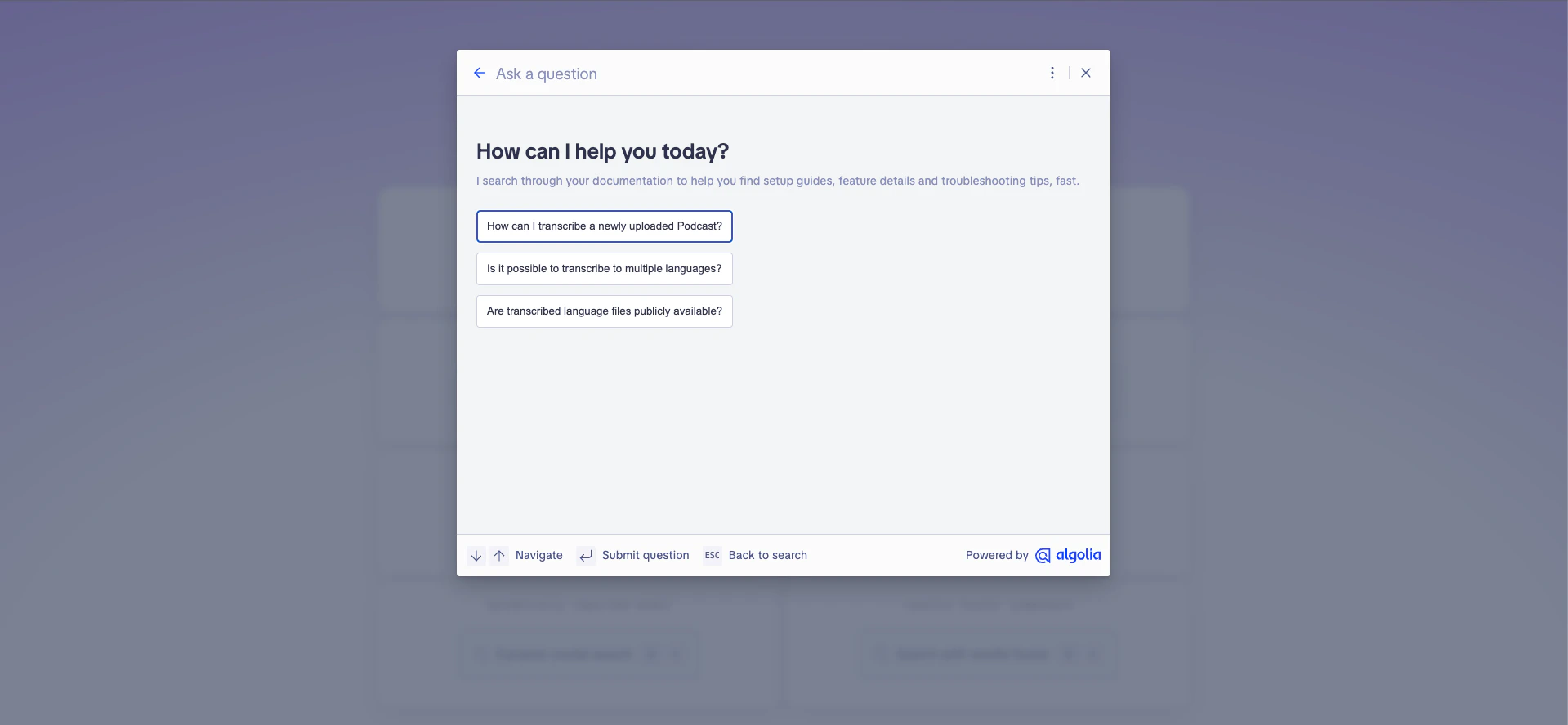Screenshot of suggested questions displayed in the Ask AI interface