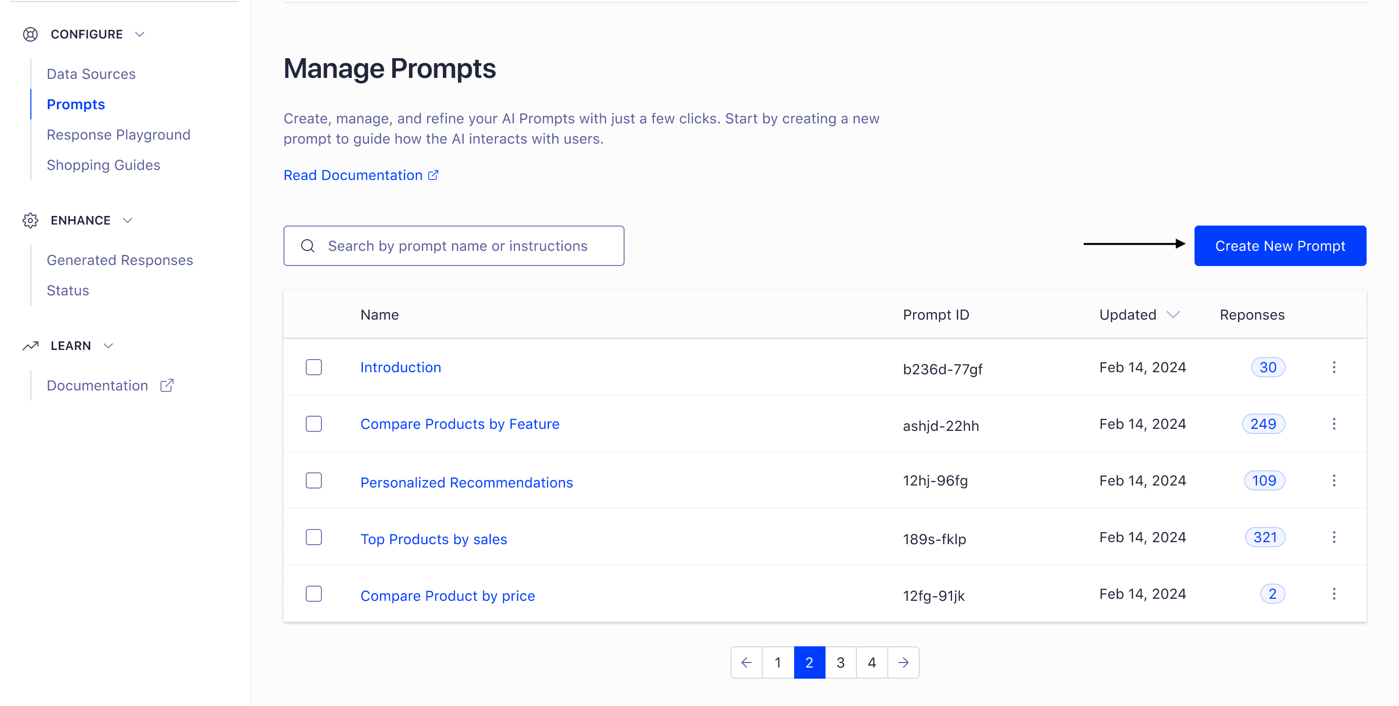 Create prompt from dashboard