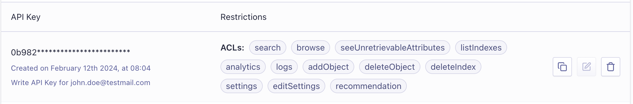 API keys - Algolia
