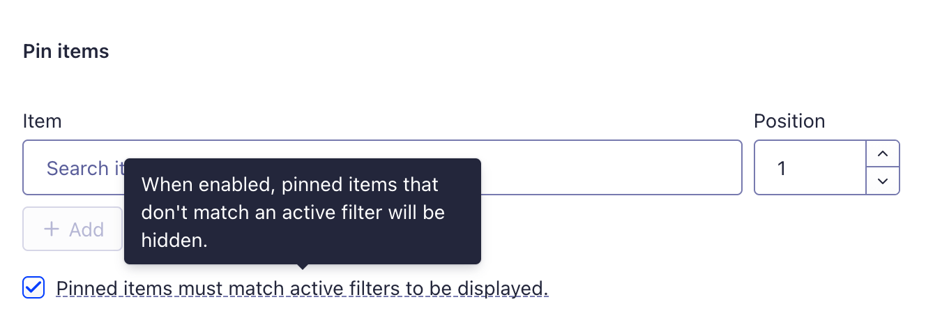 Pinned items must match active filters to be displayed
