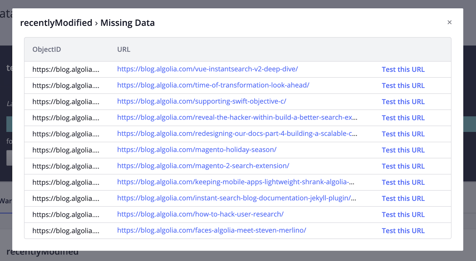 Data analysis tool modal