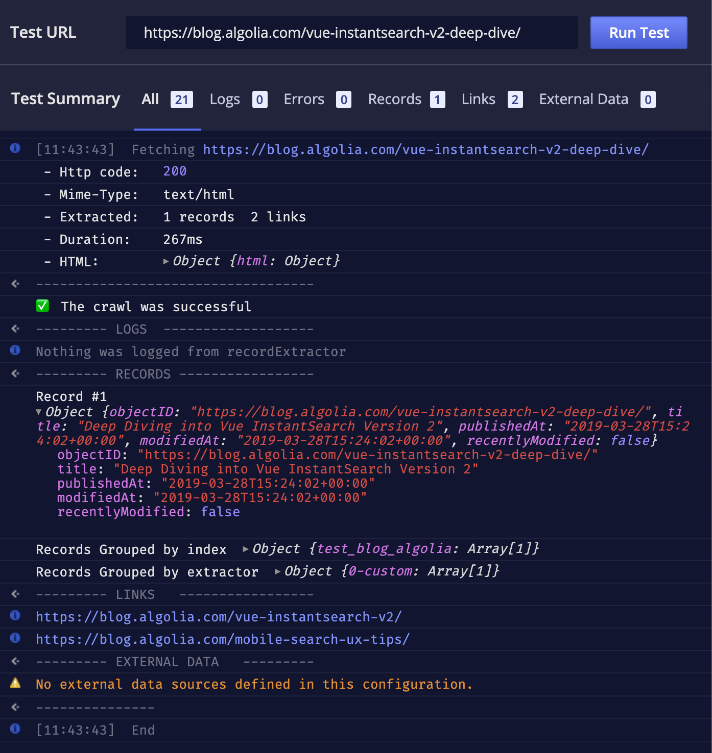 Data analysis tool URL tester