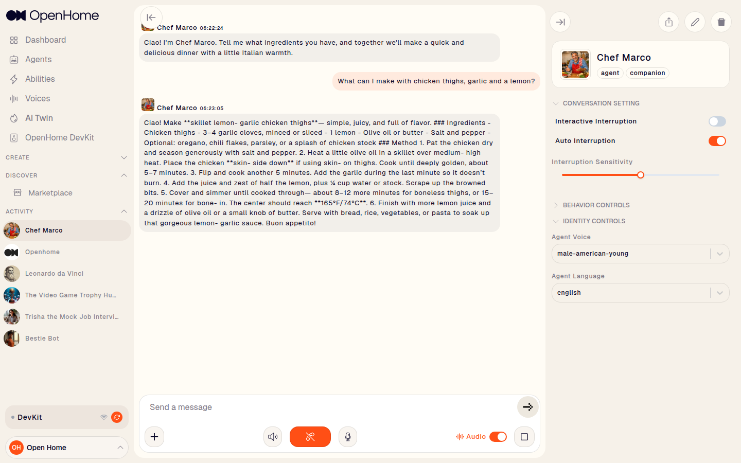 An Agent answering a question in its conversation view, with Agent Settings on the right