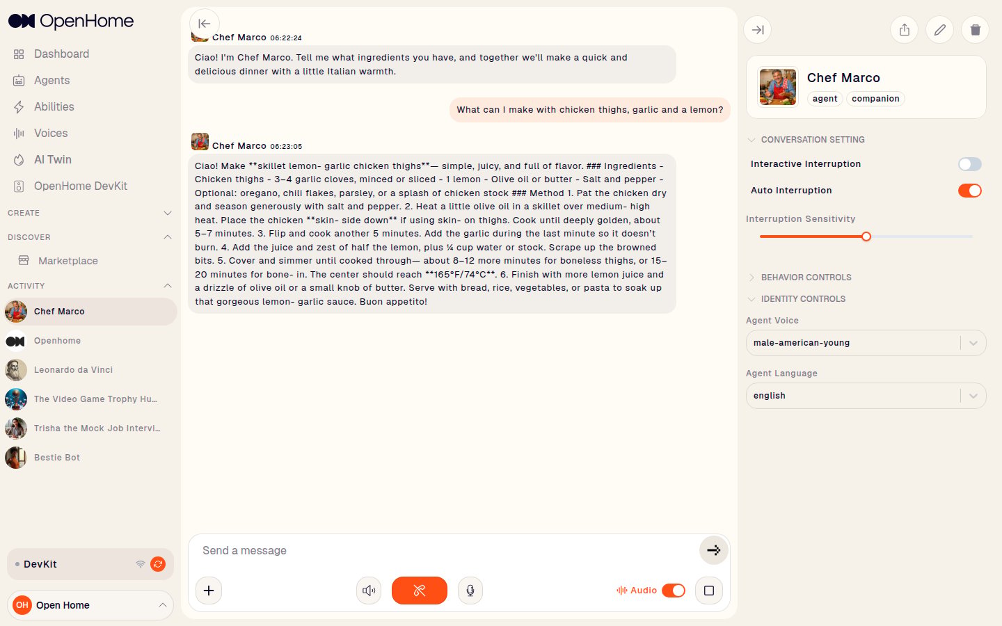 An Agent answering a question in its conversation view, with Agent Settings on the right