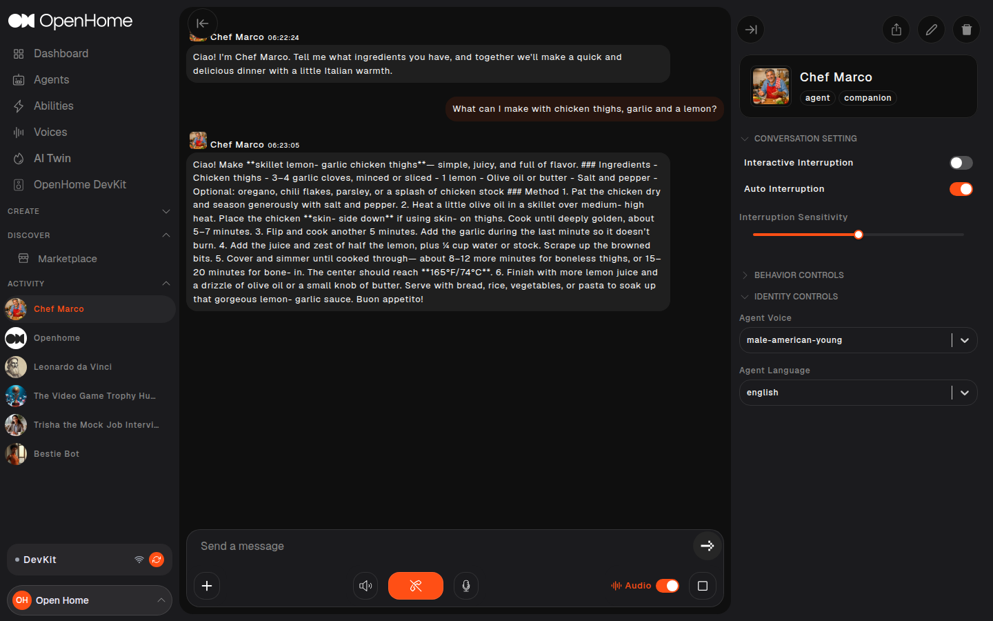 An Agent answering a question in its conversation view, with Agent Settings on the right