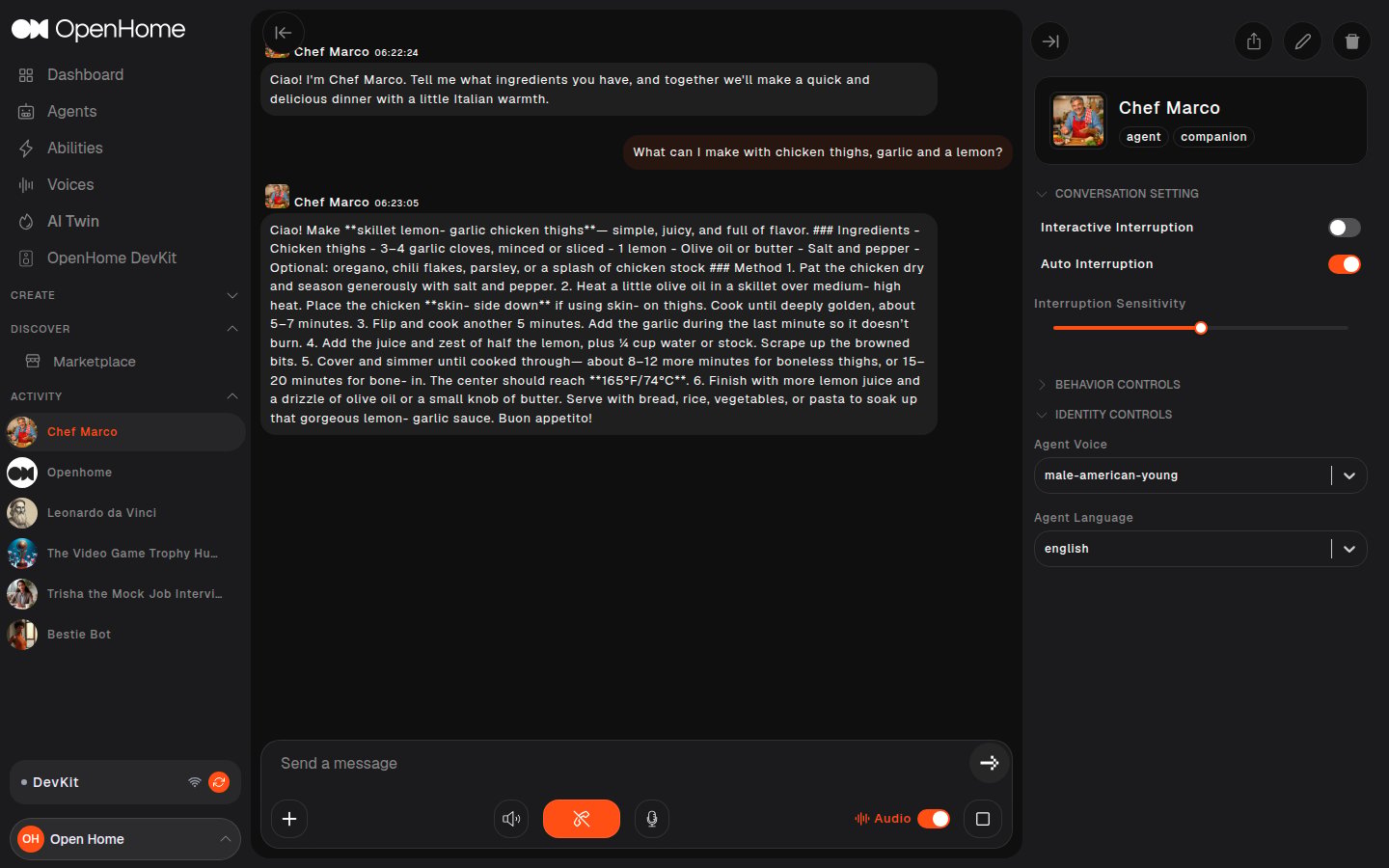 An Agent answering a question in its conversation view, with Agent Settings on the right