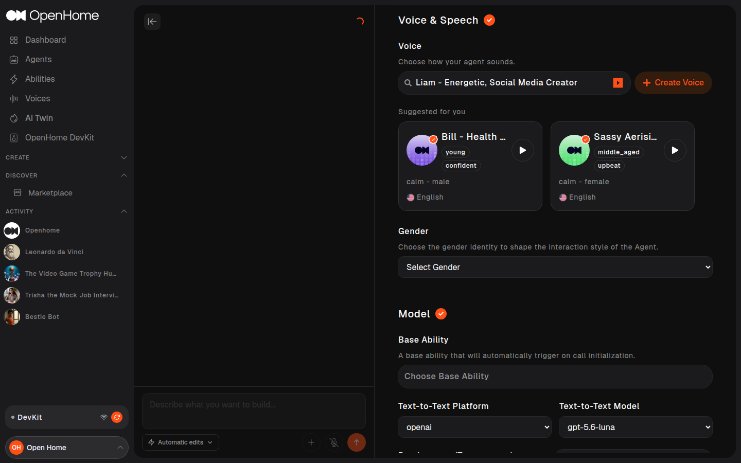 Voice and Speech section