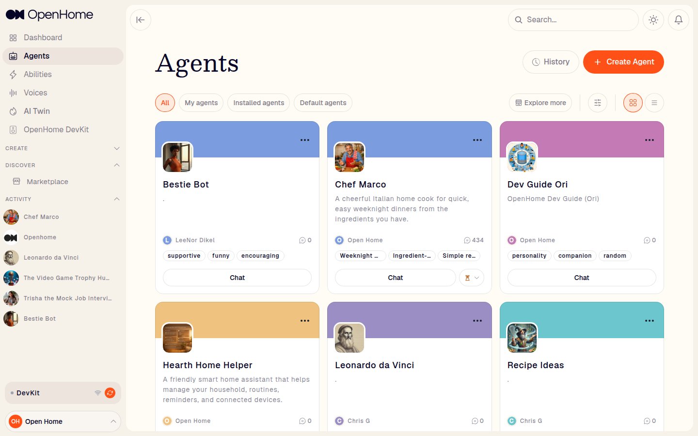 Agents page
