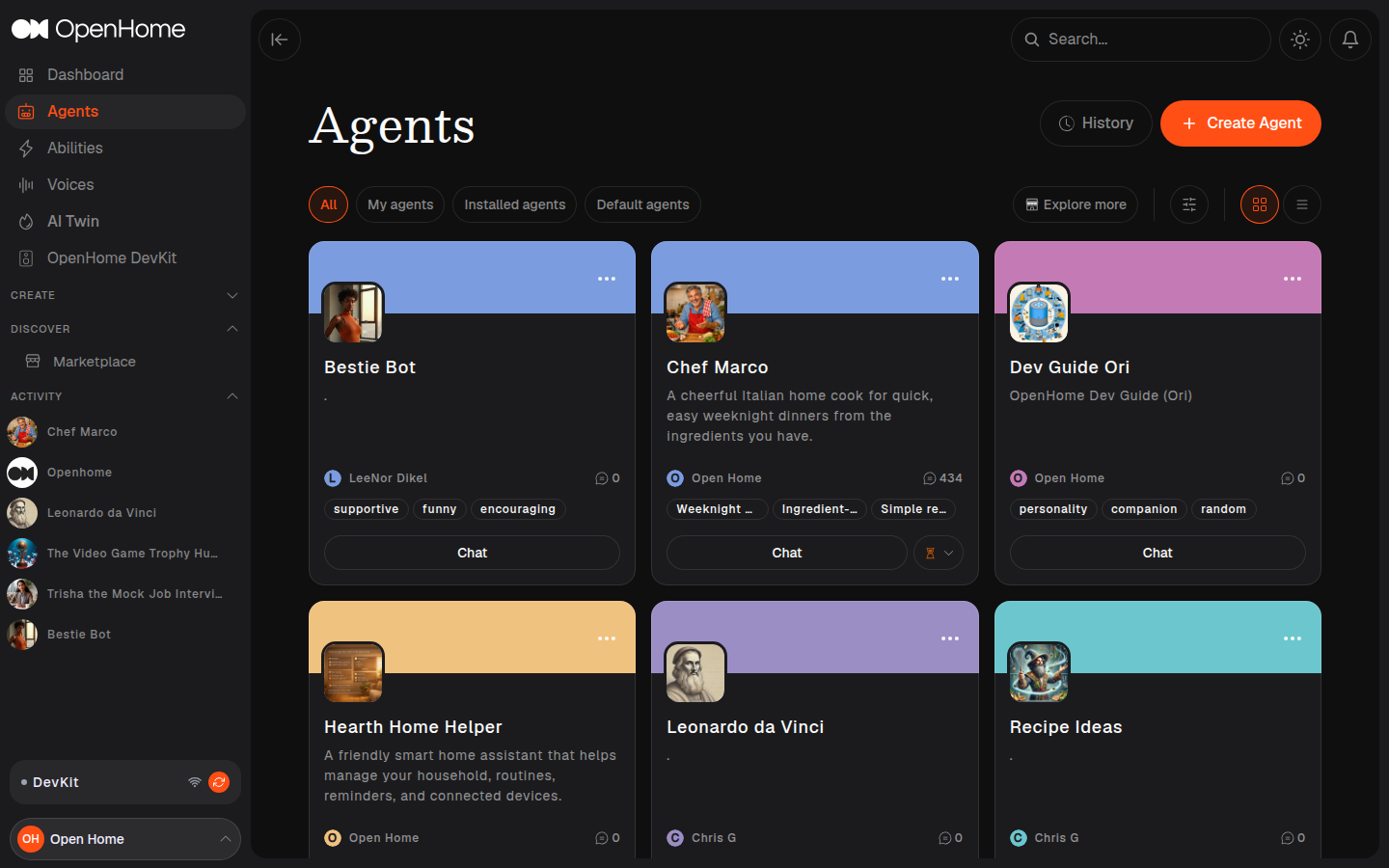 Agents page