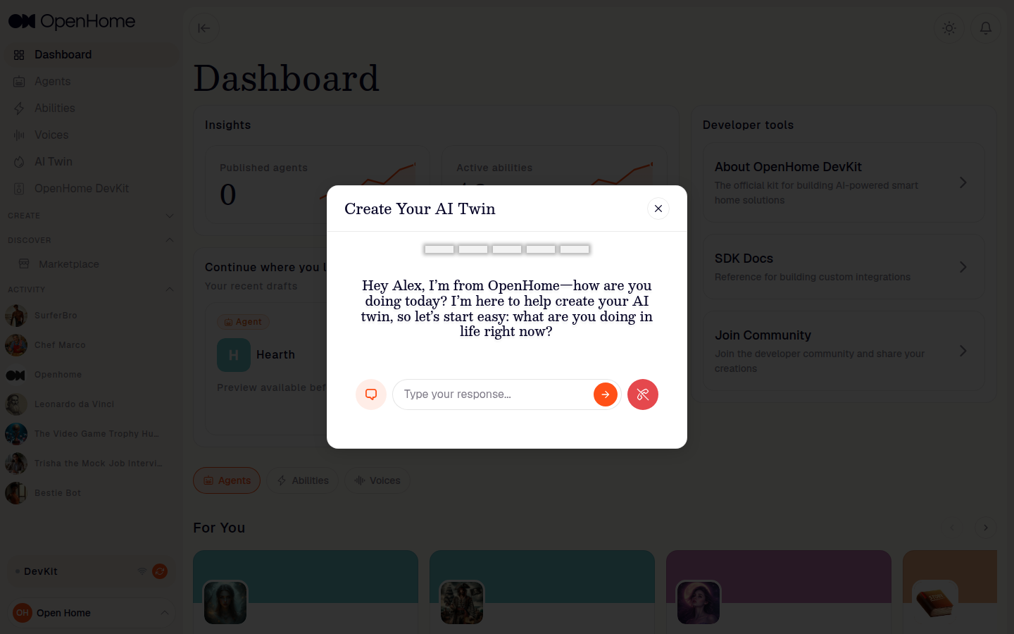 AI Twin conversation in chat mode, with a text box for typing responses