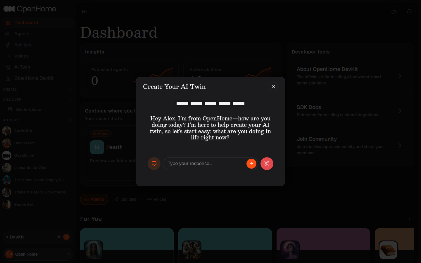 AI Twin conversation in chat mode, with a text box for typing responses