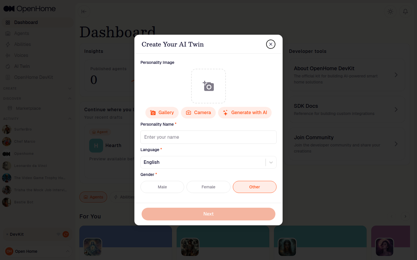 Create Your AI Twin dialog