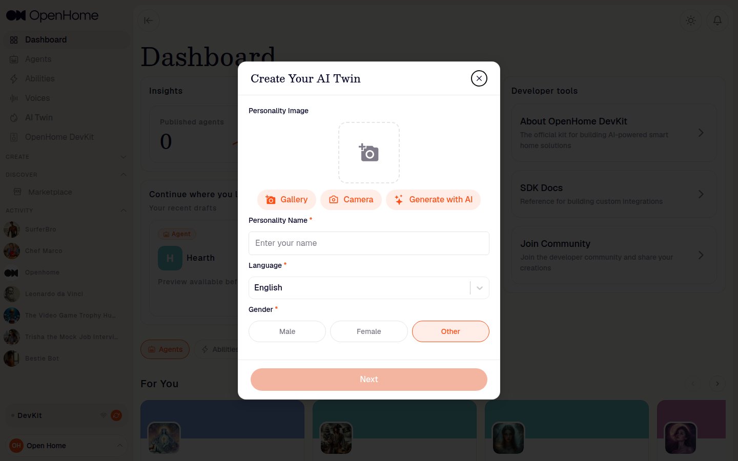 Create Your AI Twin dialog