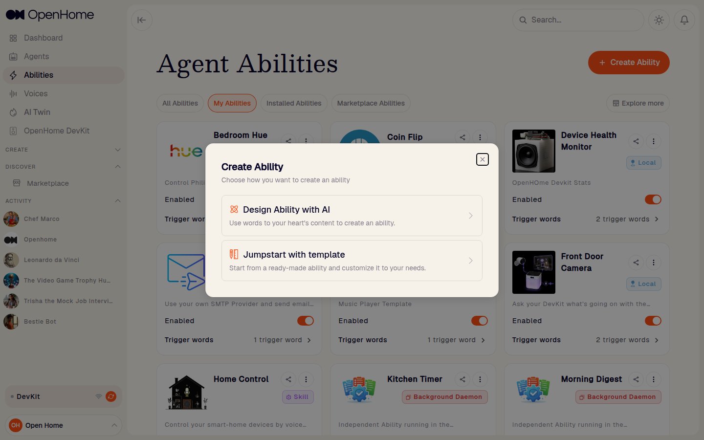 Create Ability dialog
