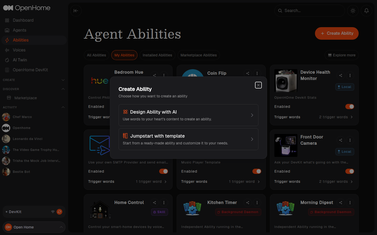 Create Ability dialog
