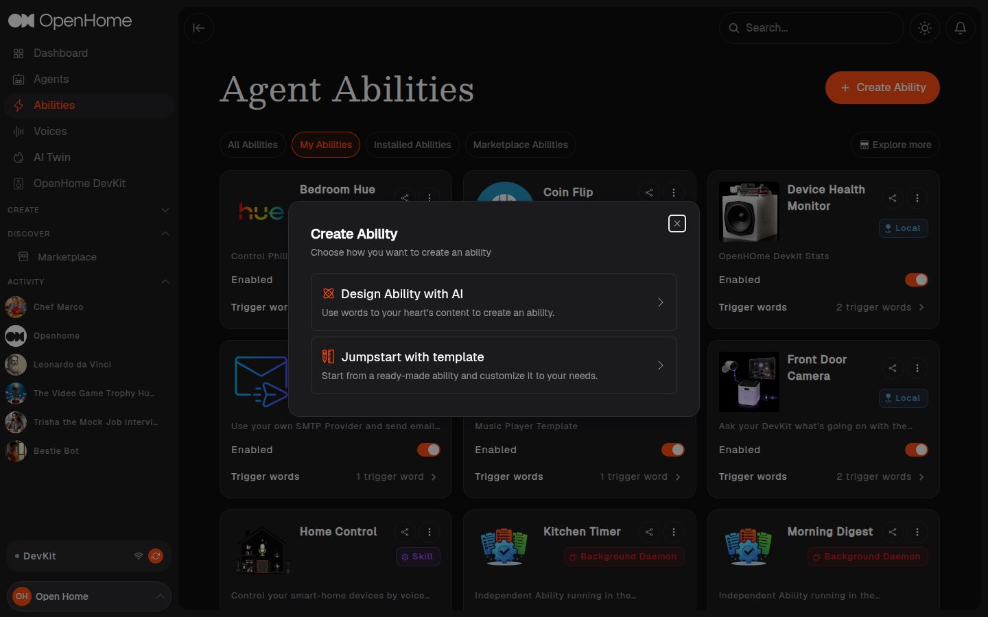 Create Ability dialog