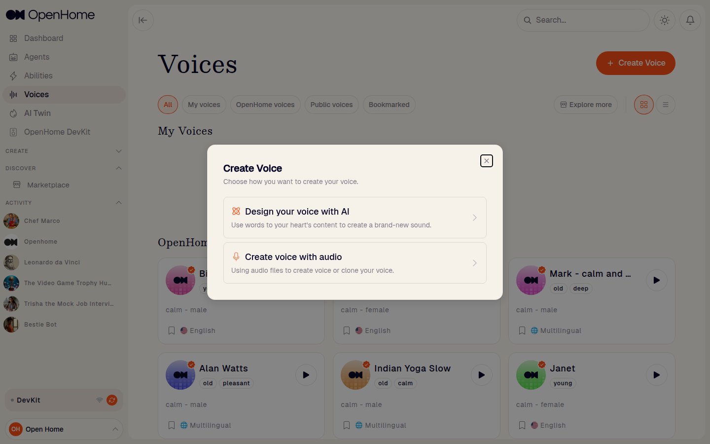 Create Voice dialog