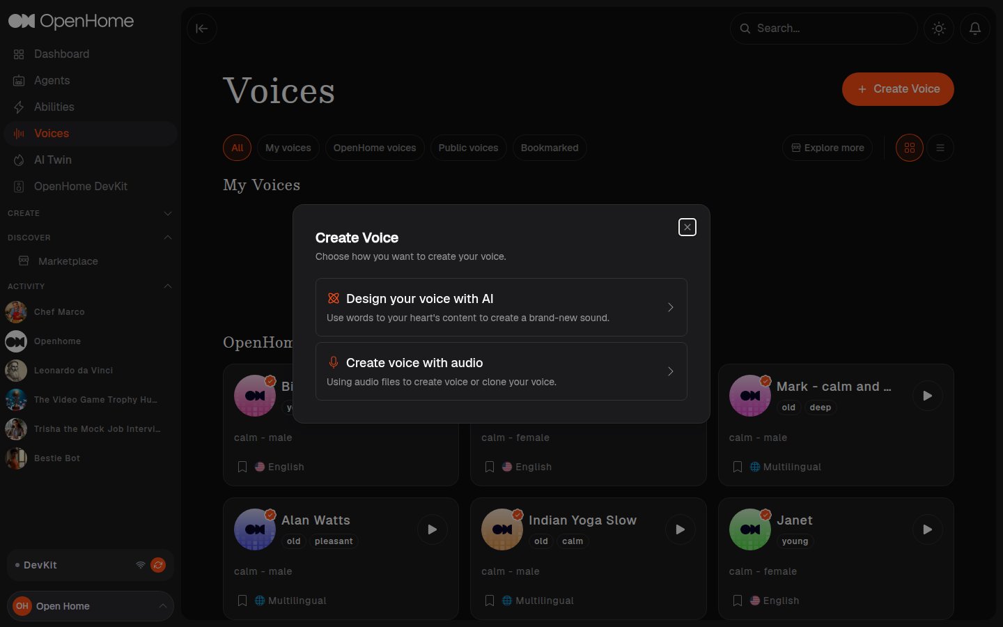 Create Voice dialog