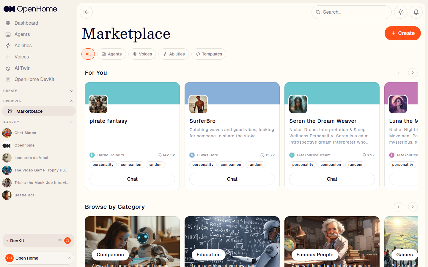 Marketplace page