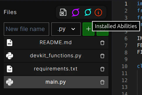 Quick Reference Installed Abilities button