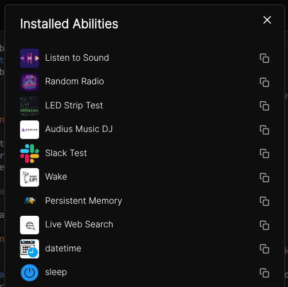 Installed Abilities list
