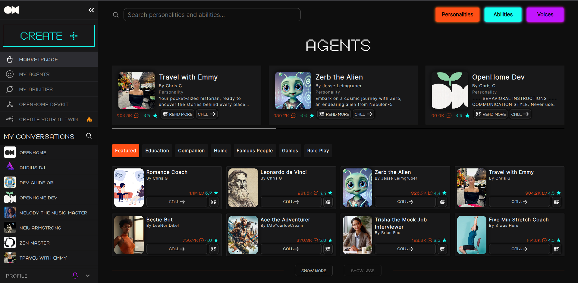 OpenHome web dashboard