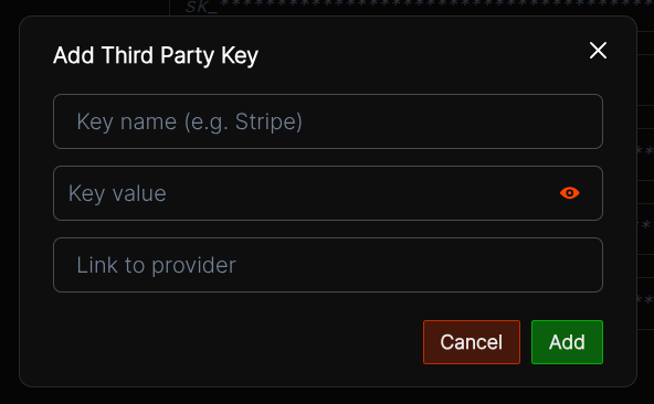 Add Third-Party API Key modal