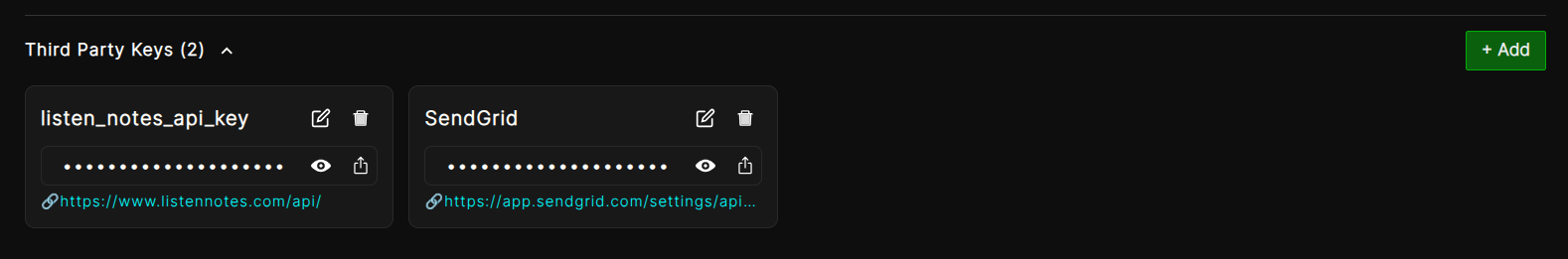 Saved third-party API keys