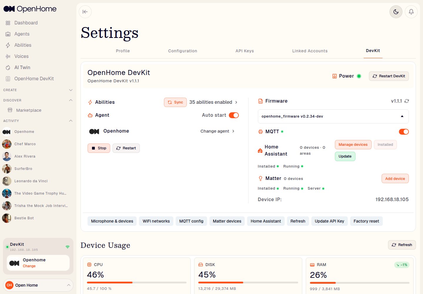 Settings: DevKit tab