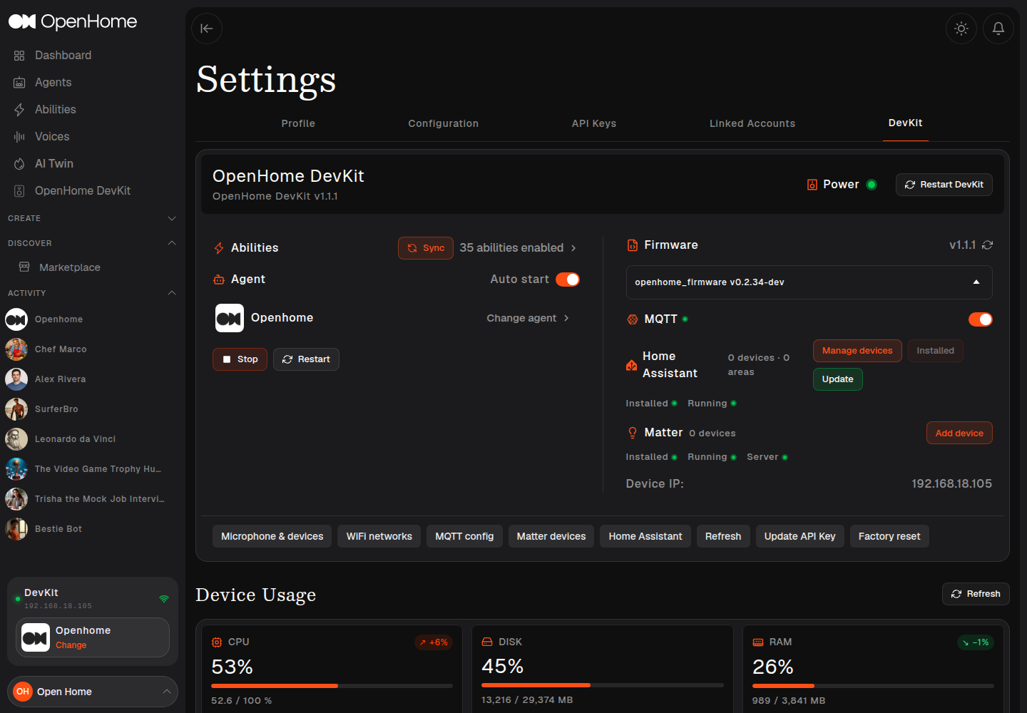 Settings: DevKit tab