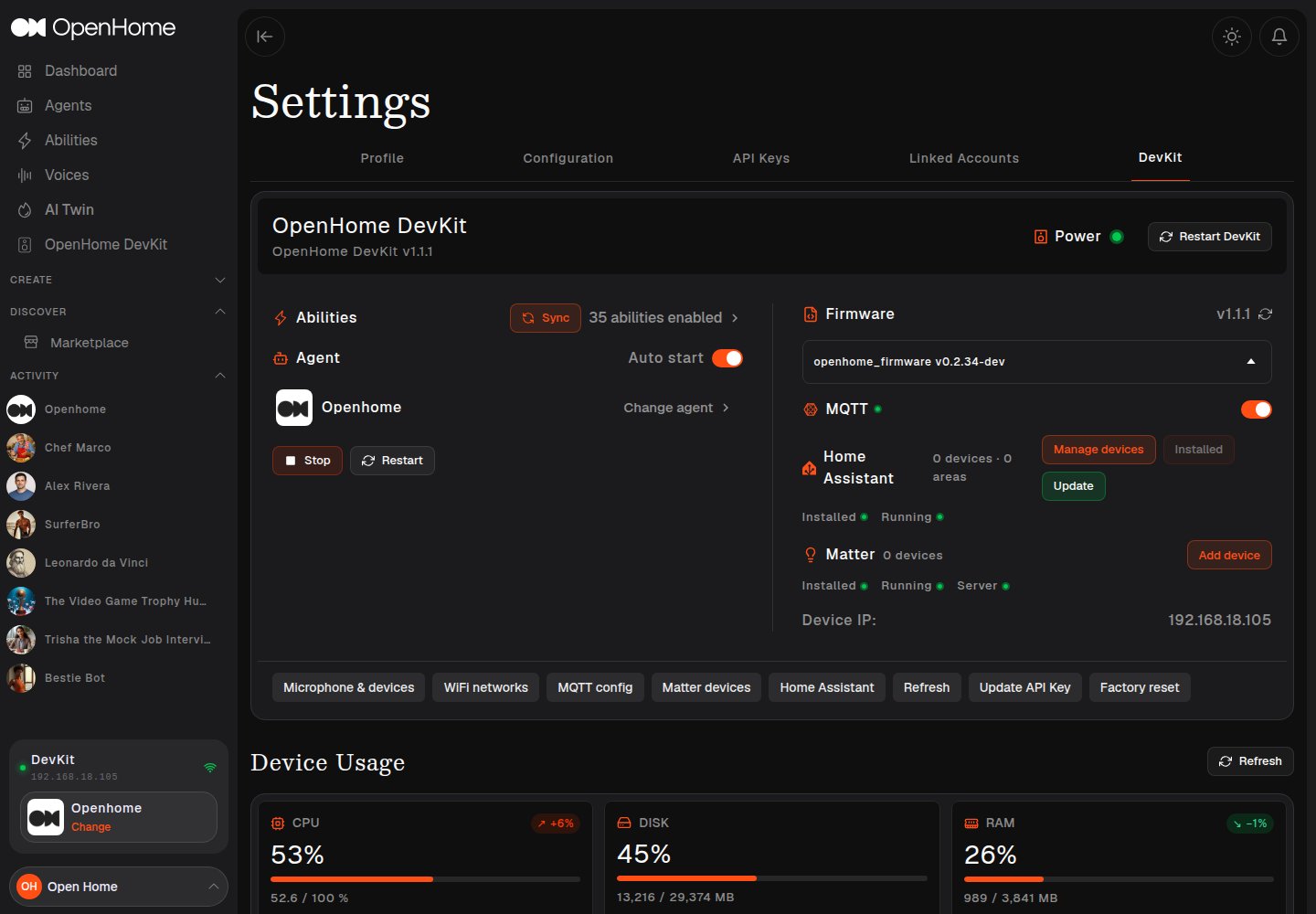 Settings: DevKit tab