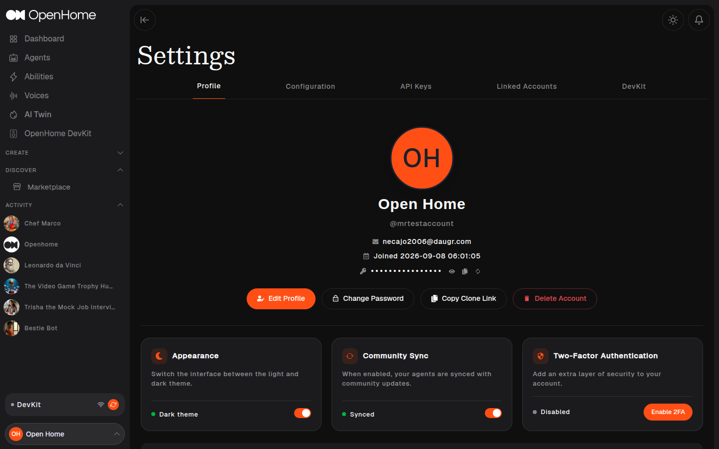 Settings Profile tab with the User Info section showing user_profile.md and user_summary.md
