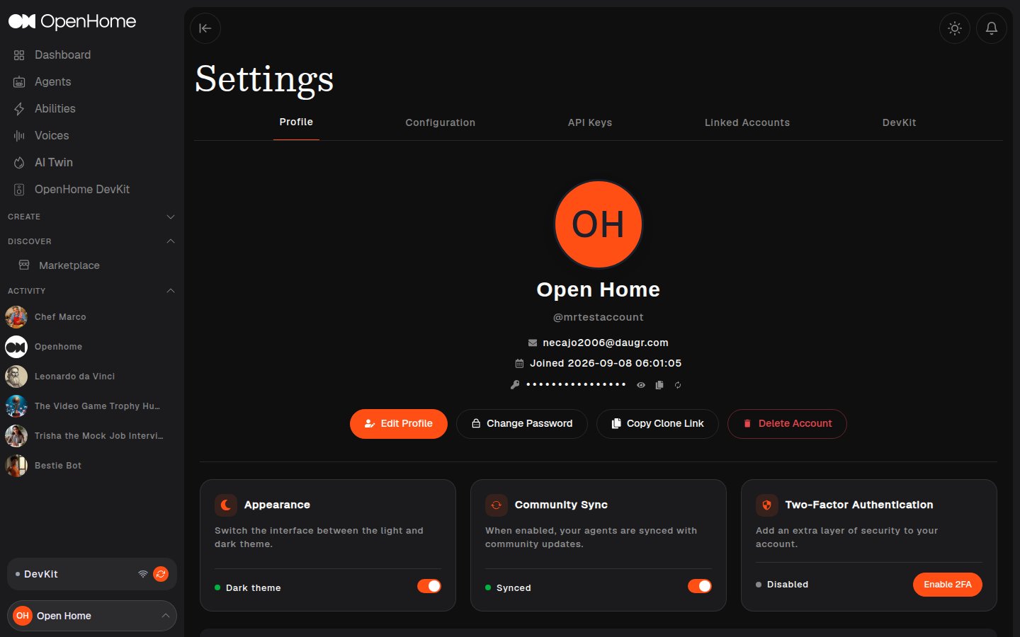 Settings Profile tab with the User Info section showing user_profile.md and user_summary.md