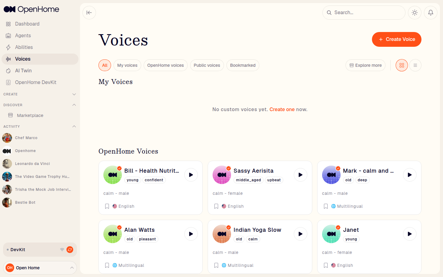 Voices page
