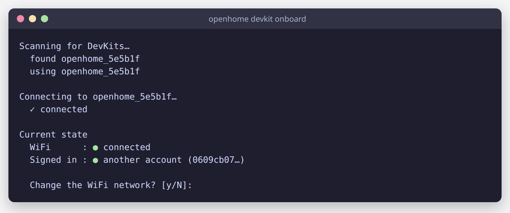Current state showing Wi-Fi connected, the signed-in account, and the Change the WiFi network prompt