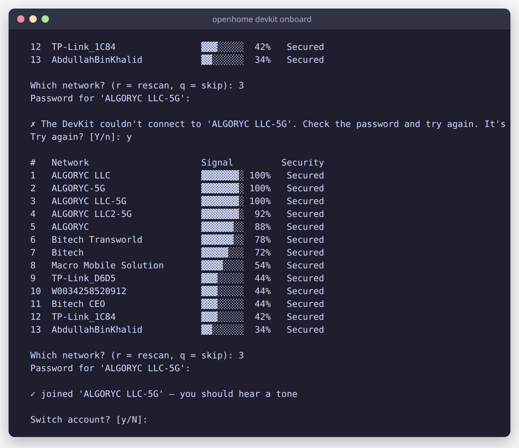 Confirmation that the DevKit joined the network