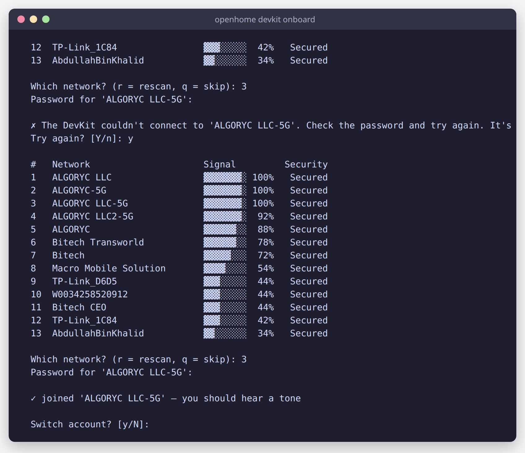 Confirmation that the DevKit joined the network