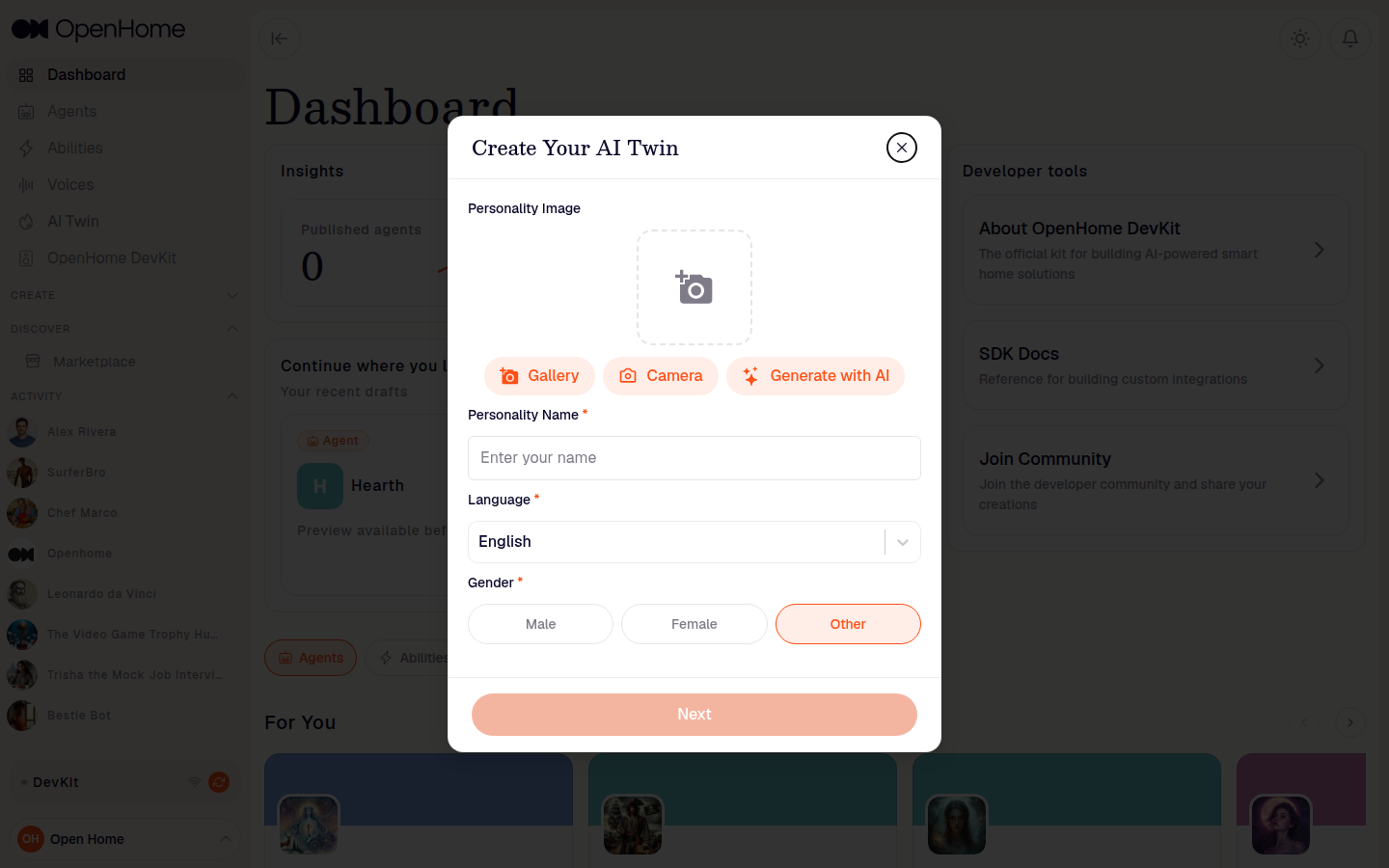 Create Your AI Twin dialog