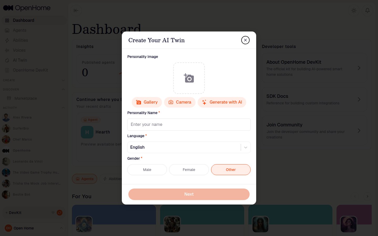 Create Your AI Twin dialog