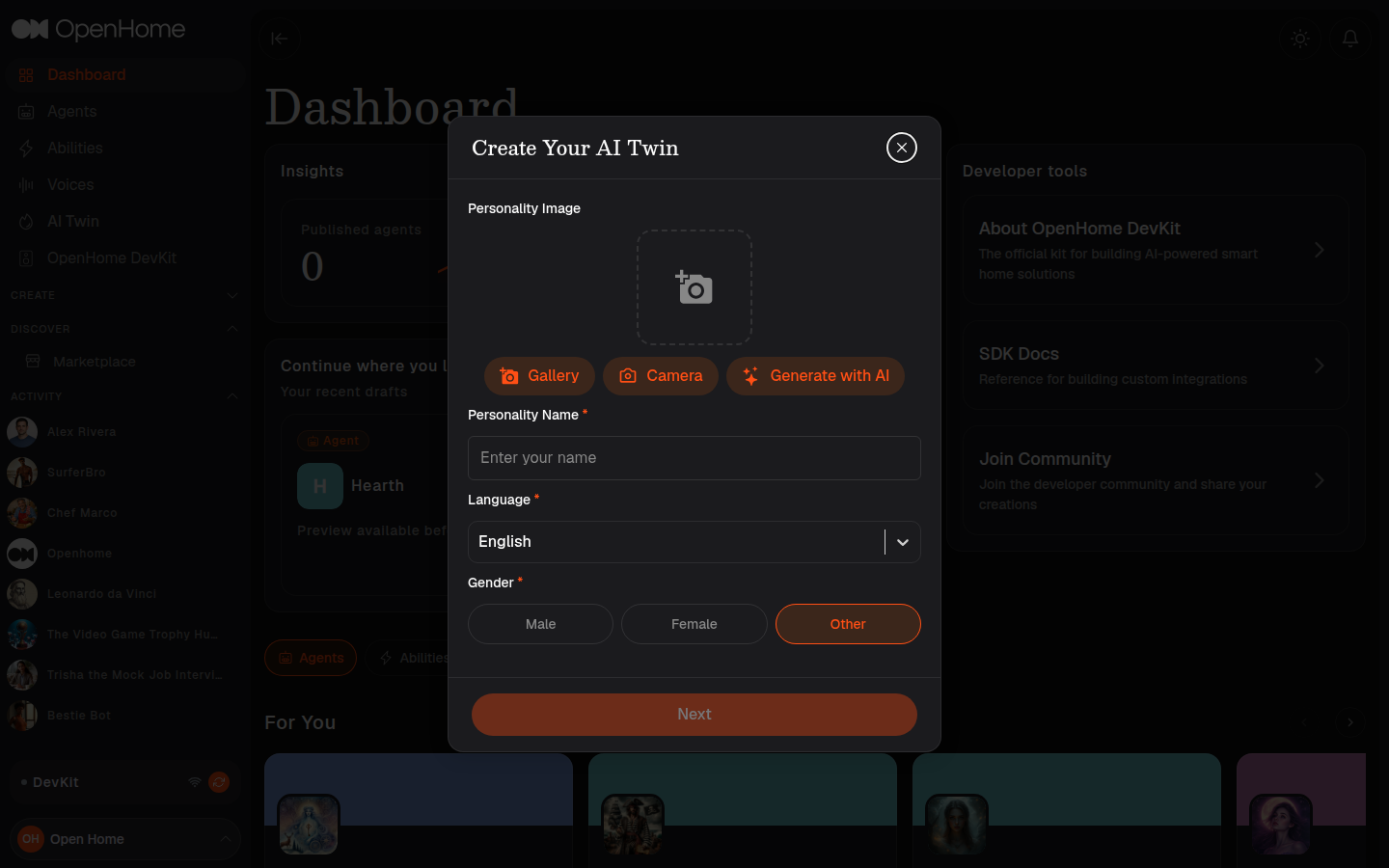 Create Your AI Twin dialog