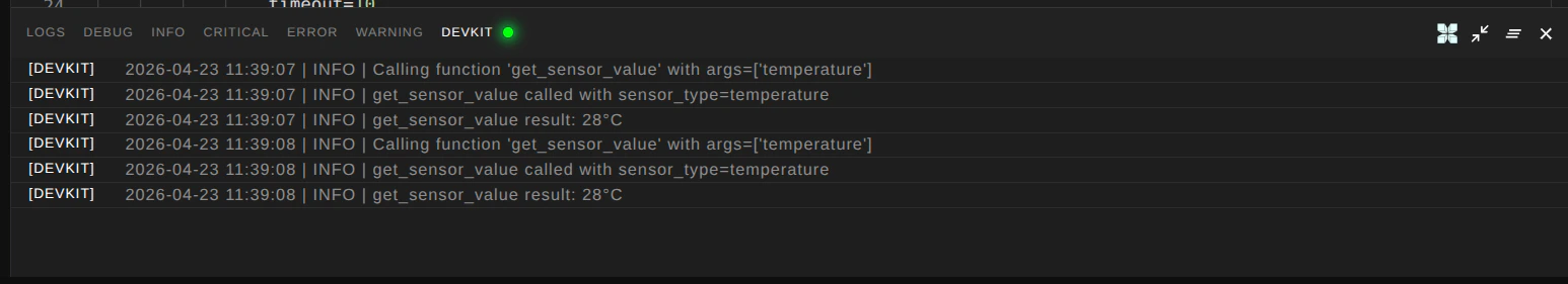 DevKit logs section in the Ability Editor
