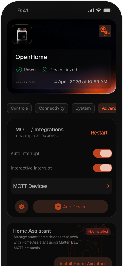 Advanced tab with the MQTT / Integrations card