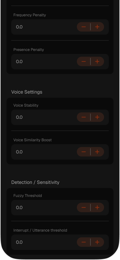 Configuration AI Tuning, Voice Settings, and Detection sections