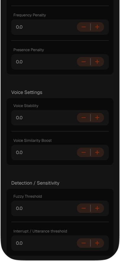 Configuration AI Tuning, Voice Settings, and Detection sections