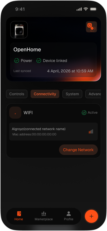 Connectivity tab showing the Wi-Fi card and Change Network