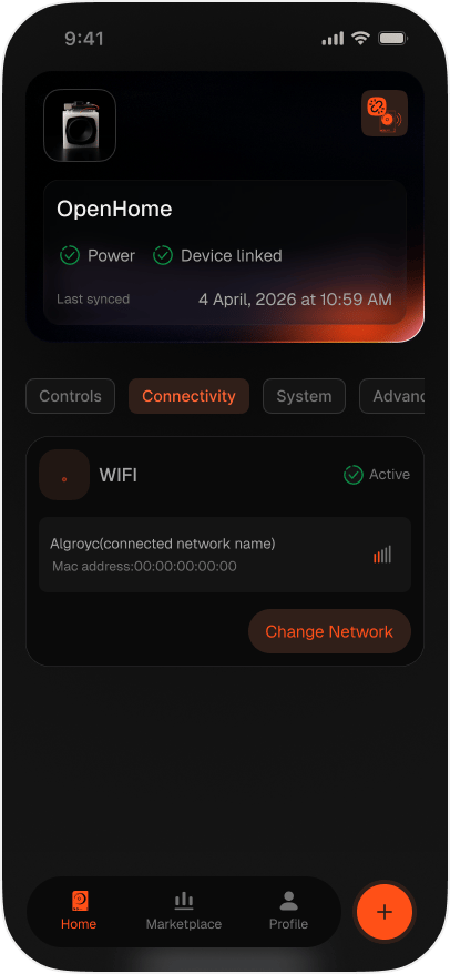 Connectivity tab showing the Wi-Fi card and Change Network