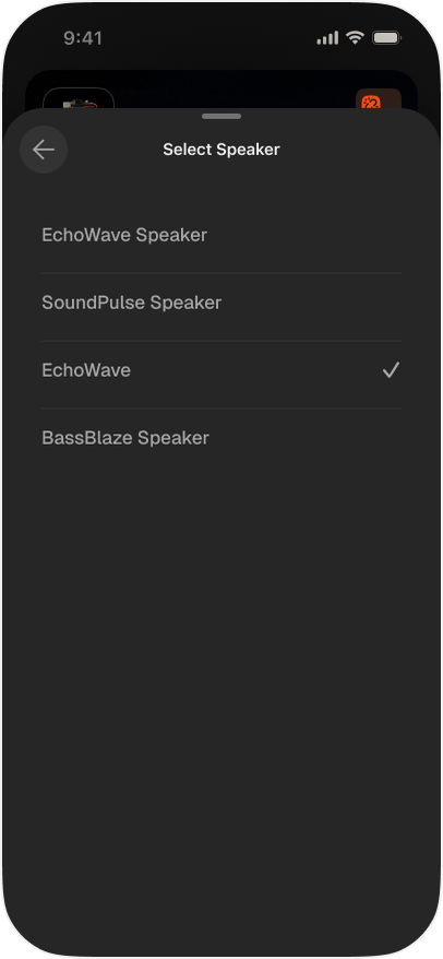 Select Speaker sheet listing available speakers