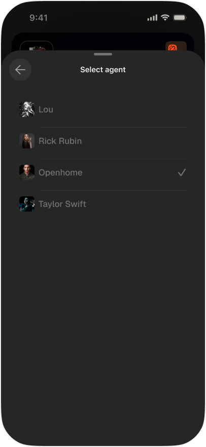 Select agent sheet listing the available Agents