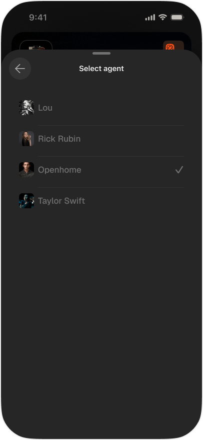 Select agent sheet listing the available Agents
