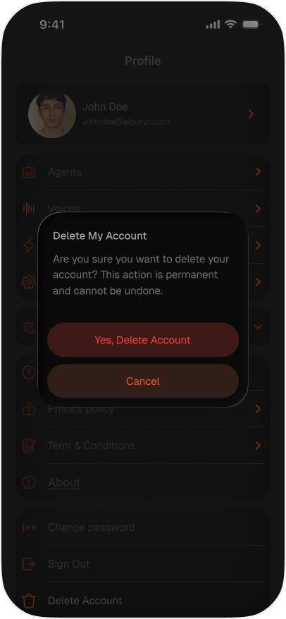 Delete Account confirmation